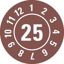 Aufkleber Pr&uuml;fplakette 25 braun Dokumentenfolie selbstklebend &Oslash; 25mm 500/Rolle