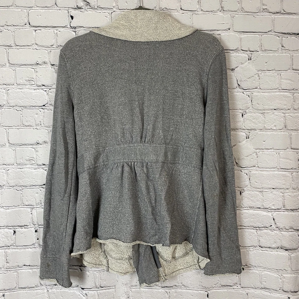 Blanc Noir Moto Zip Ruffle Front Sweater Jacket Cotton Raw Trim Gray Women M - Image 3 of 4