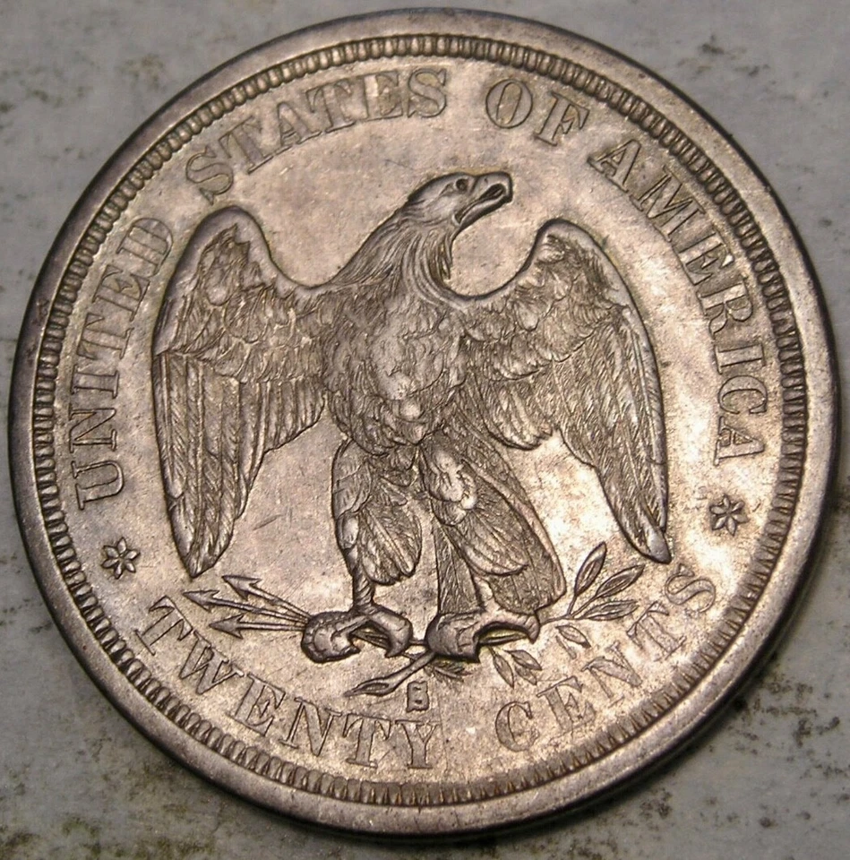 1875 S LIBERTY SEATED SILVER TWENTY-CENT PIECE VERY ATTRACTIVE w/RARE MPD FS-301 - Image 2 of 3