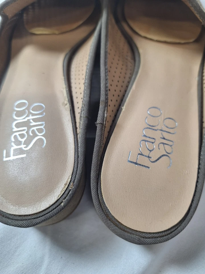 Franco Sarto Womens Mules Sz 7M Beige Leather Perforated Pointed Toe Slip On - Image 4 of 4