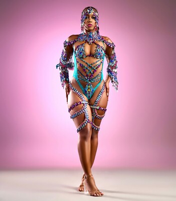 Carnival Costumes Green Turquoise  Multi-Color Sexy Women Samba Monday Wear