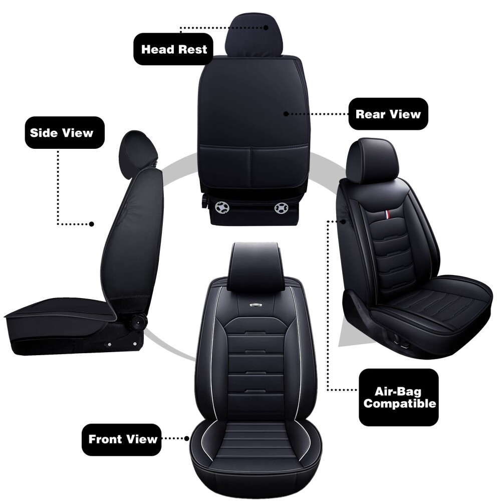 Full Set 5-Seat Leather Seat Covers For Toyota Cars - Front & Rear, Airbag Compatible