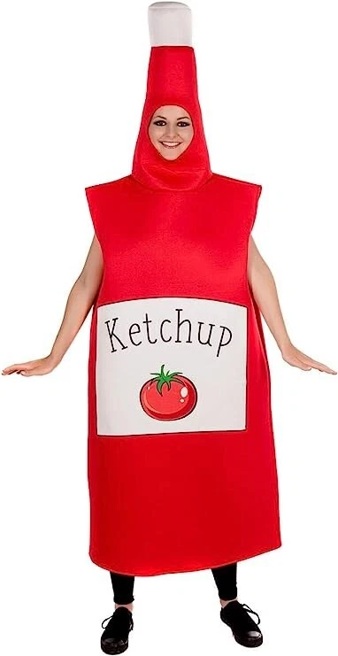 Disfraz de botella de ketchup para adultos para hombre mujer comida divertida salsa de tomate traje Halloween Foto 2 de 3