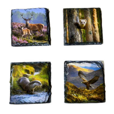 Schottisches Tier Schiefer Untersetzer Set - Naturstein Getränk Untersetzer Rustikal Geschenk Deko