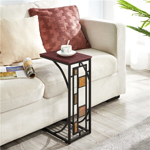 C Shaped Small Narrow End Side Chair Side Table Slim Snack Accent Tables Laptop