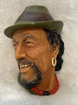 Seltene Bossons tibetische Figur Wandmaske 3D hängende Kunst Wohndeko 5'' Kopf