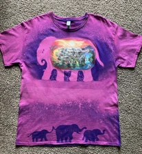 Pink Elephant T-Shirt Adult Large Short Sleeve Purple Elephants Escher Style Art