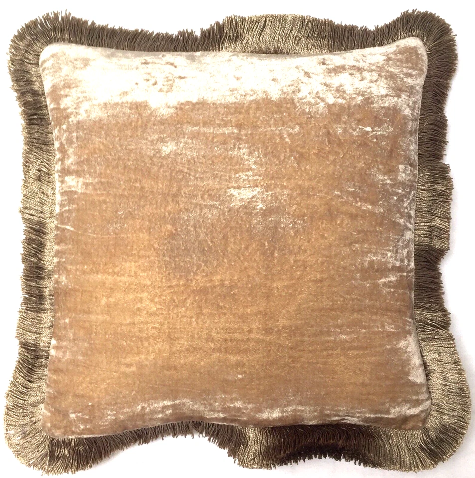 Anke Drechsel Kissen Beige Nude PLAIN Silver Fringe Platinum Silk Velvet Cushion - Bild 3 von 4