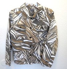 Chico's Additions Jacket Sz 1 Olive Green Tan Long Sleeve Stretch Cotton DR