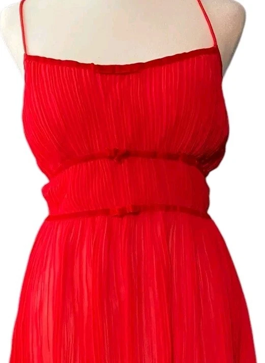 Lencería Babydoll Transparente De Colección Flora Nikrooz Rojo Acordeón Plisado Chemise Mujeres M  Foto 3 de 4