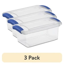(3 pack) Sterilite 7 Quart Latch Box, Clear Storage Bin with Clear Lid, Blue
