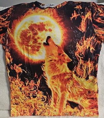 WOLF FIRE FLAME FLAMES SUN ANIMAL T-SHIRT SHIRT | eBay