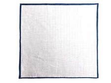 Battisti Pocket Square White with Air force Blue Trim Pure linen