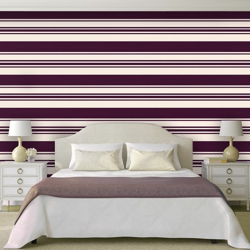 Exclusive Flock Stripe Wallpaper Purple Cream Velvet 44003 - Picture 6 of 7