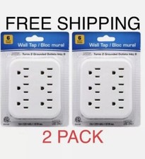 2 Pack White 6 Outlet Wall Adapters Multi Plug ElectricalPower Splitters