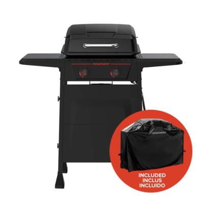 Propane Gas Grill 2-Burner Black W/ Cover Precise Heat Control Wheeled Portable
