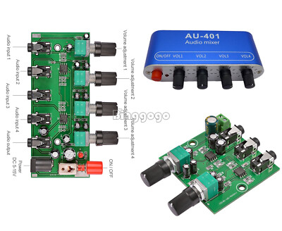 NEW Stereo Audio Signal Mixer Board Mix 2way 4way Input 1way Output DC 5V-12V