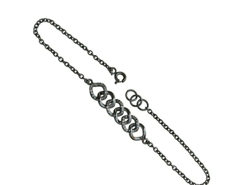 925 Sterling Silver Pave Diamond Link Chain Bracelet Handmade Vintage Jewelry. - Image 2 of 4