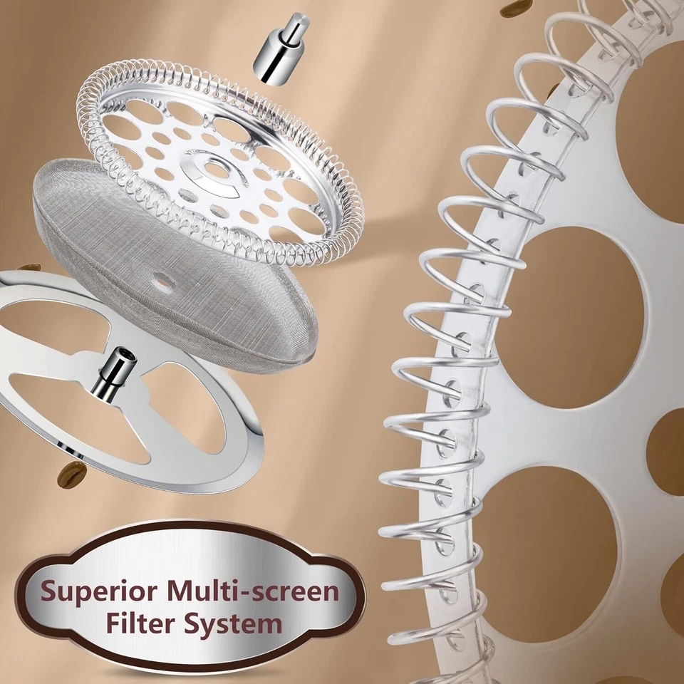 Французский кофемашина 36 унций, кофеварка или чайница с 4 фильтрами, нержавеющая сталь - Изображение 3 из 4