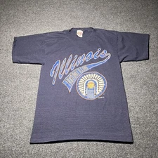 Vtg Illinois Fighting Illini T Shirt Mens Medium Blue University Short Sleeve