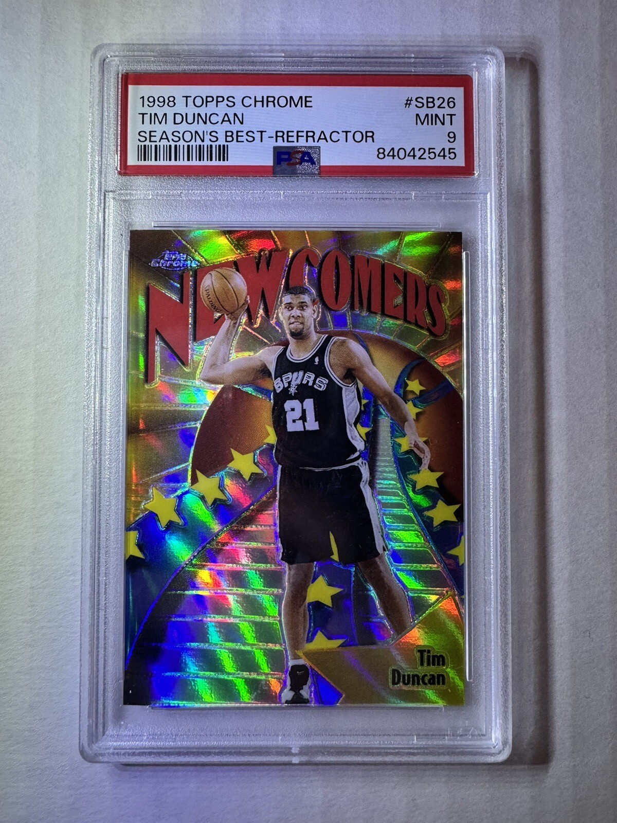 1998 TOPPS Chrome TIM DUNCAN PSA 9 Seasons Best REFRACTOR Insert