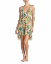 Betsey Johnson Multi Floral Chiffon Pajama Midi Slip Chemise Pink Small