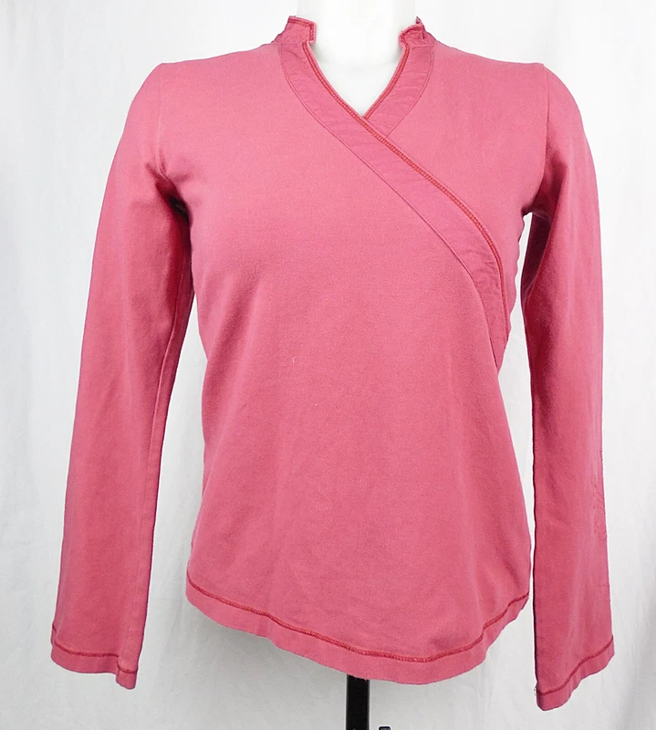 lole cotton/spandex cross-over v-neck l/s flocked floral sleeve shirt