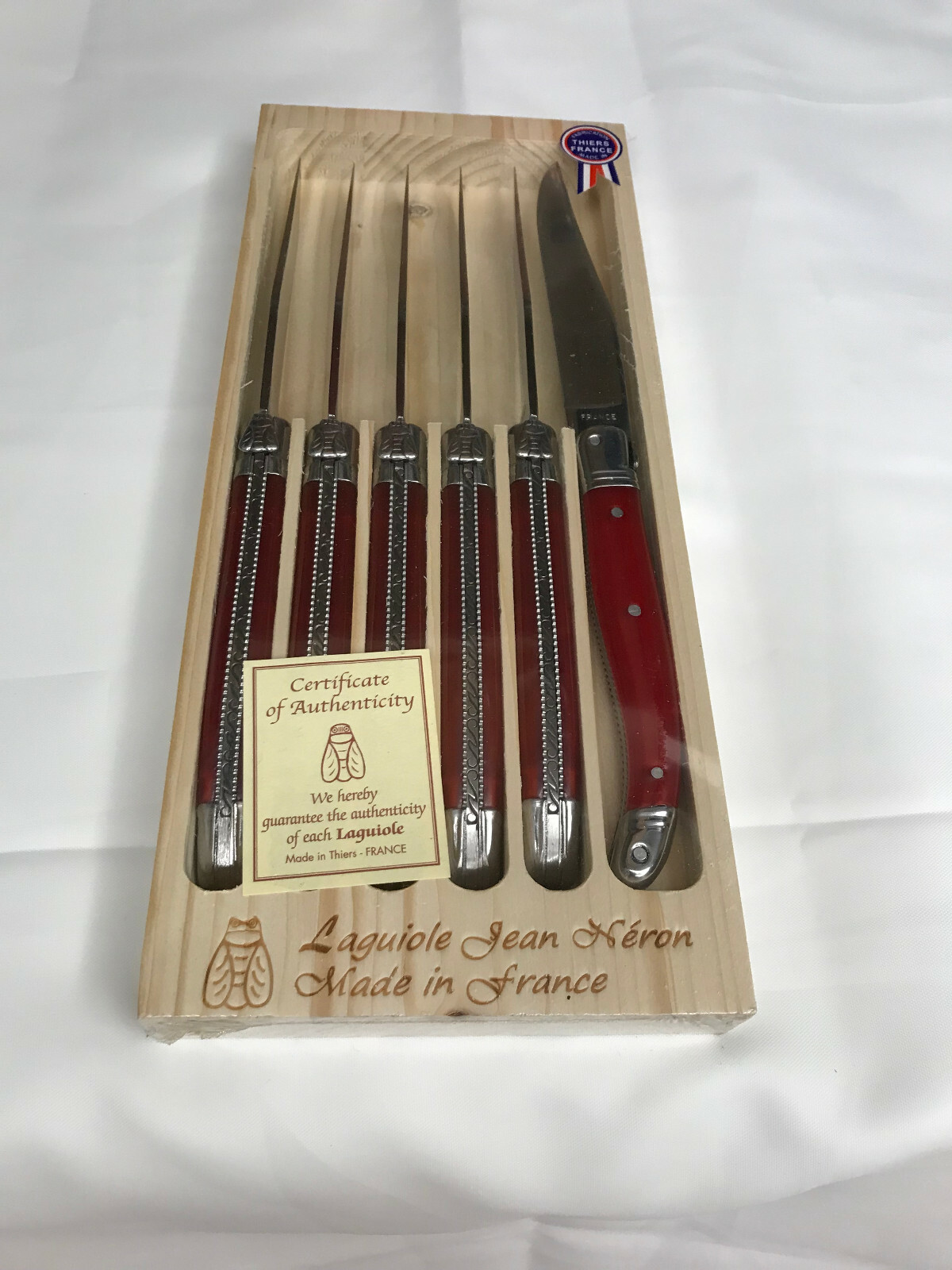 Laguiole Jean Neron Stainless Steel Handcarved 6Piece Steak Knife Set, Red eBay