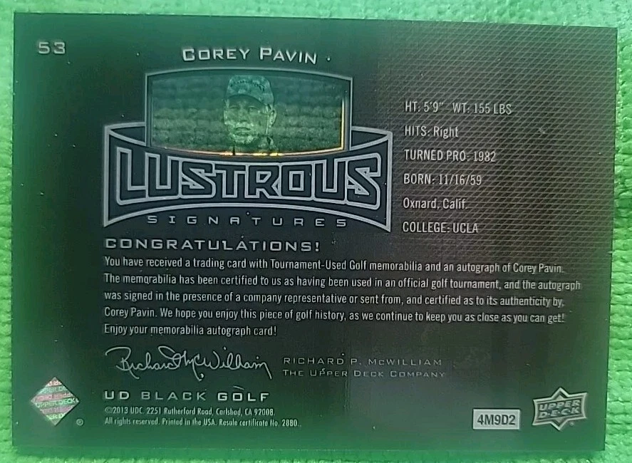 2014 Corey Pavin UD BLACK patch Auto 43/50 - BGS 9 - Auto Tournament Warn. - Image 4 of 4