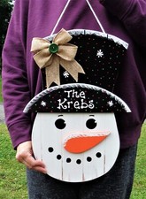 17" Personalized SNOWMAN SIGN Grooved Wood Hanger Plaque Winter Door Wall Name