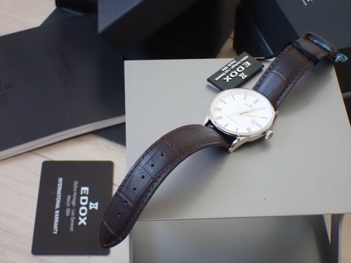 NEW Genuine EDOX Les Vauberts Date 70172 3A AR stainless steel 40mm white brown - Picture 16 of 24