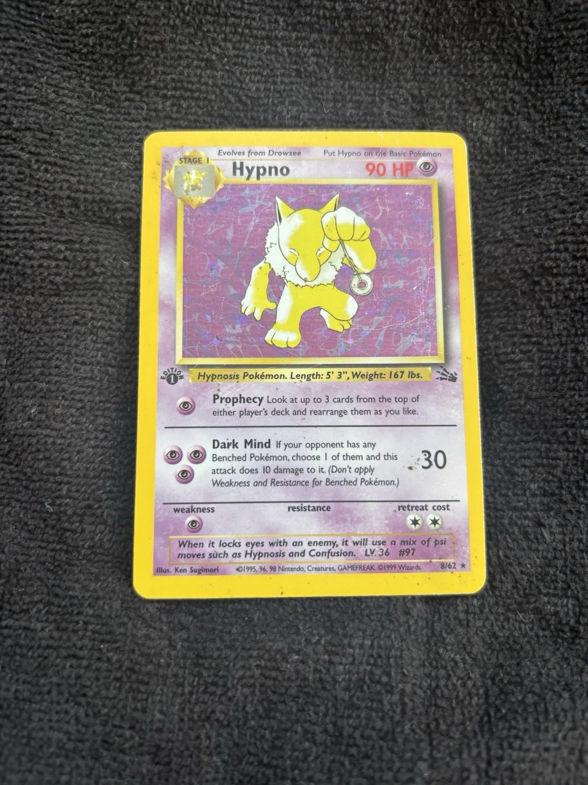 1999 Pokemon Fossil 1st Edition Hypno #8/62 LP