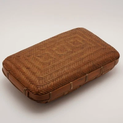 Antique Japanese Meiji Bamboo Wicker Kori Lidded Box Rare Handwoven - Image 1 of 4