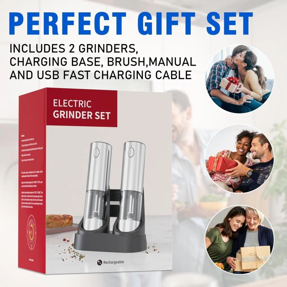 Rechargeable Electric Salt and Pepper Grinder Set With Charging Base 2-Pack * - Image 4 of 4