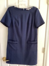 Loft Navy  Blue dress, short sleeves with fringe.  Fringe on pockets, size 4T