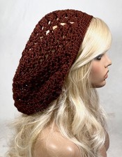 Women's Handmade SLOUCHY Beanie Tam Hat Rasta EXTRA BAGGIE Soft CHOCOLATE BROWN