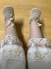 Hand Crocheted Doll Baby Booties Slippers - Cream/Off White