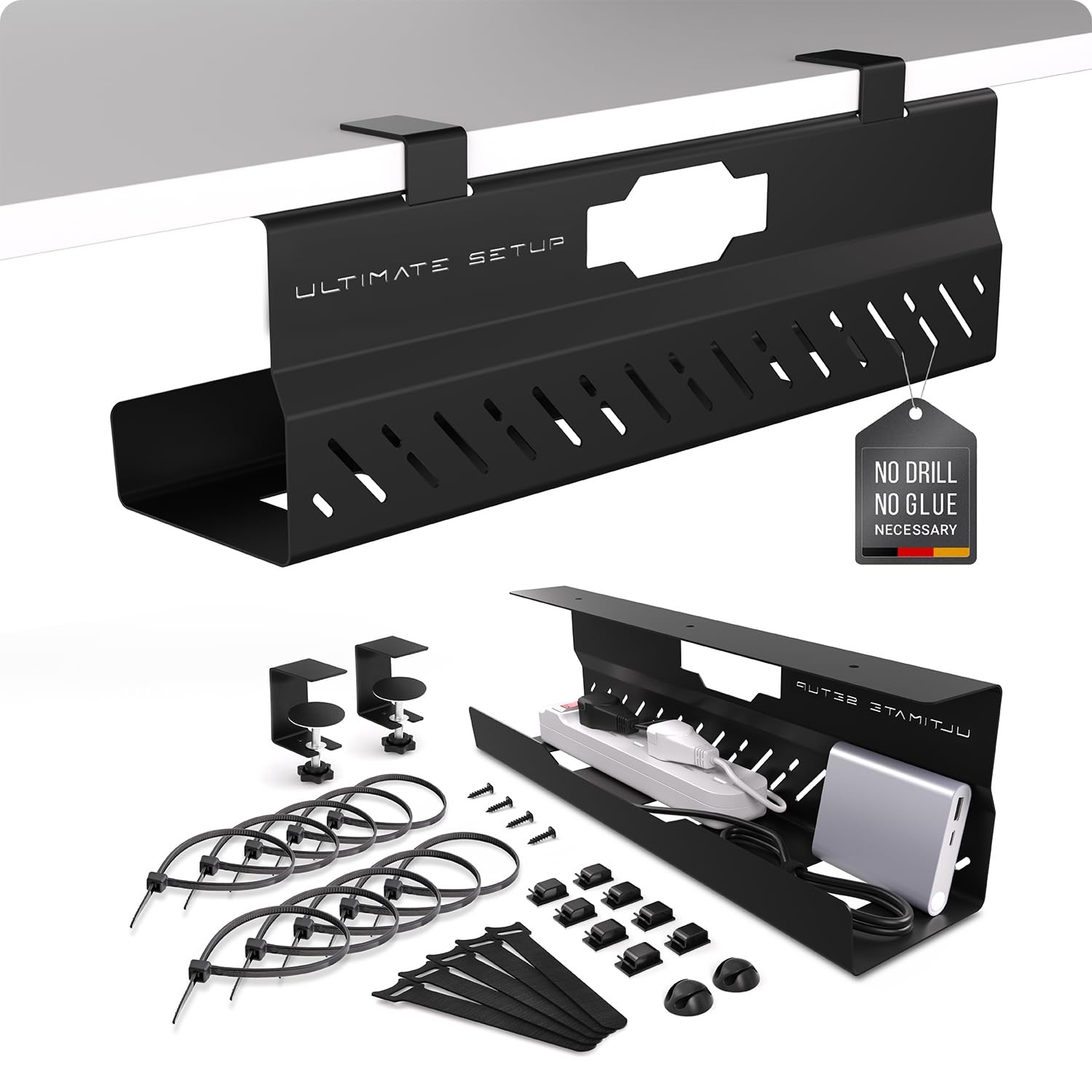 Under Desk Cable Management Tray no Drill – Wire 1 piece set, Black