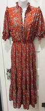 Max Studio Rust Victorian Cottage Core Vintage Rose Print Bohemian Long Dress L