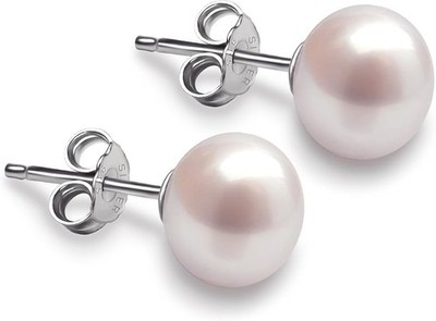 Aretes de perlas reales de agua dulce de plata esterlina para mujer, 7-9 mm