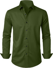 Men's Wrinkle-Resistant Formal Stretch Dress Shirt, Button Down for Wedding