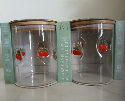 Meldici Cherry Icon 2-Pack 27 oz Glass Canisters w/ Acacia Lids BPA Free