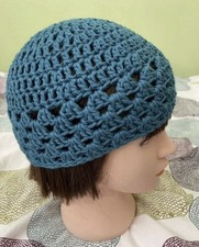 Handmade Crochet Adult Teal Cotton Beanie Hat