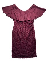 Connected Apparel Burgundy Shimmer Ruched Cocktail Dress w Flutter Sleeves #9555
