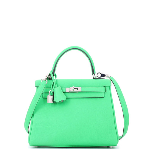 Hermes Kelly Handbag Green Togo with Palladium Hardware 25