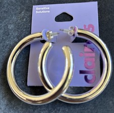 NEW 2" Claire's Silver Hoop Earrings Sensitive Solutions