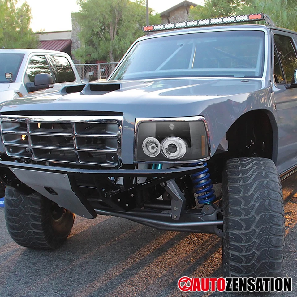 Fit Ford 1992-1996 F150 F250 F350 Bronco LED Halo Projector Headlights Black Foto 3 de 4