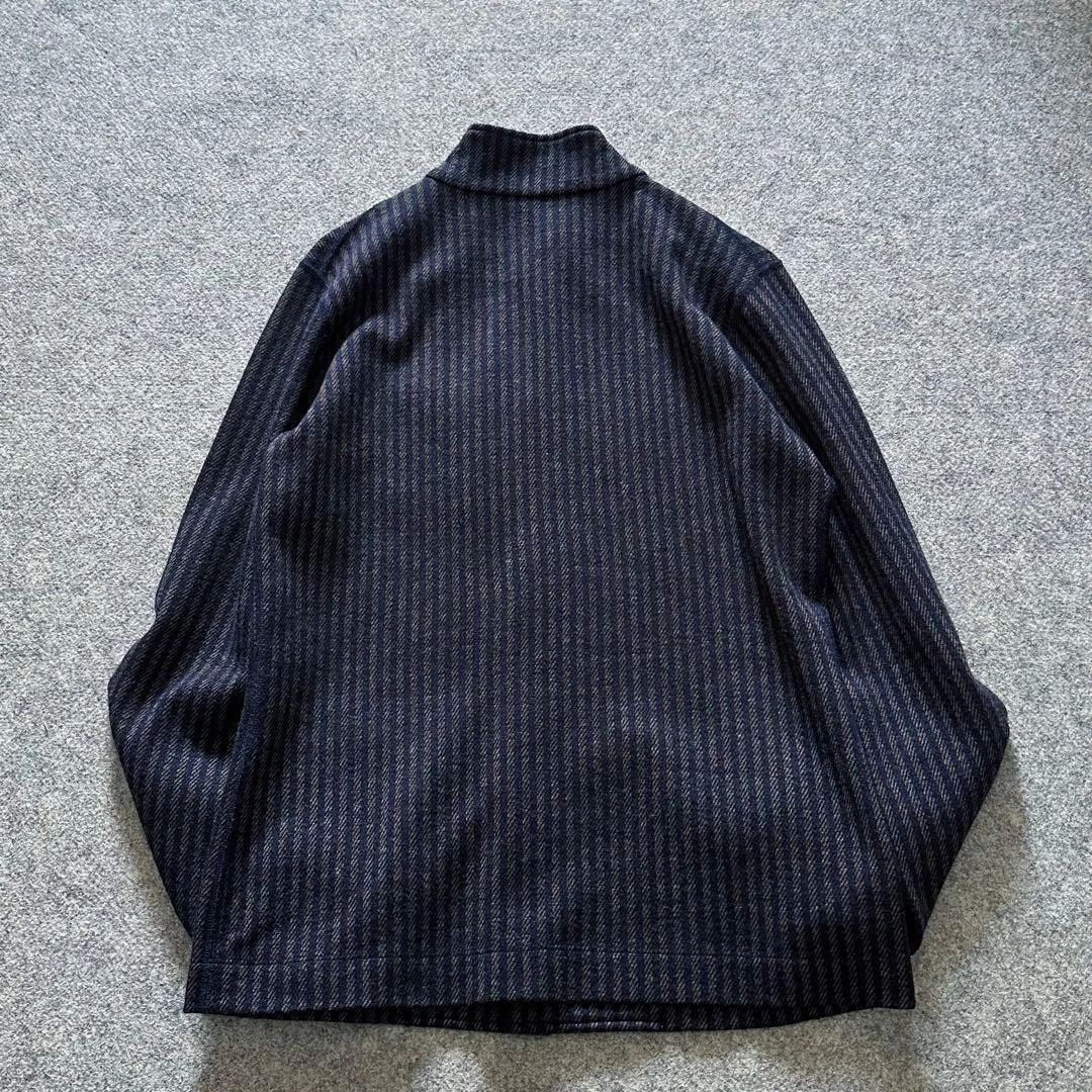 45R Jacket Band Collar Stripe Jersey Twill Stretch Wool Outerwear Excellent - product detail image 2