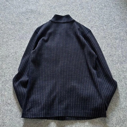 45R Jacket Band Collar Stripe Jersey Twill Stretch Wool Outerwear Excellent image 2
