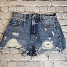 Forever 21 Womens Jean Shorts Size 27 Blue Denim Cotton Stretch Distressed